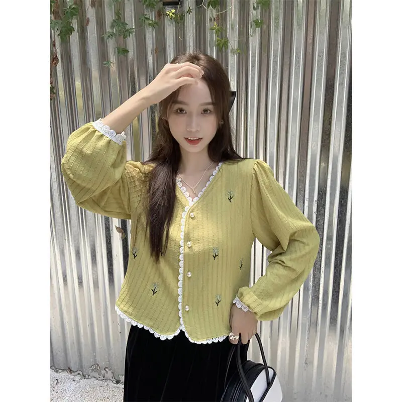 

Long Sleeve Shirts Womens Minimalist Cotton Button-Up Tops With Lace-Up Back And Tied Waist For Autumn Preppy Feminine Workwear