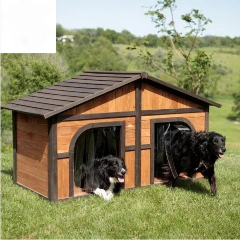 Maisons pour chiens en bois massif extra larges, lit extérieur pour chien, a une isolation naturelle et astronomique surélevée, convient à 2 chiens ou 1 grande race