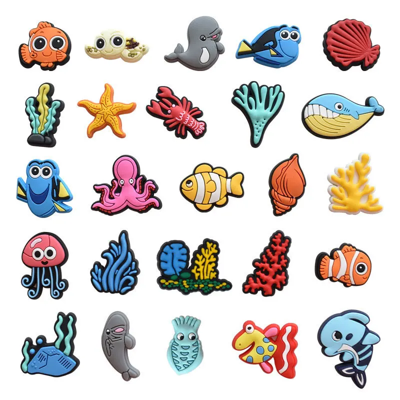 Breloques pour chaussures en PVC Clownfish Nemo, 6 à 100 pièces, accessoires pour sacs à chaussures, pour l'exploration de l'océan, décoration de sandales, boucles, cadeaux pour enfants
