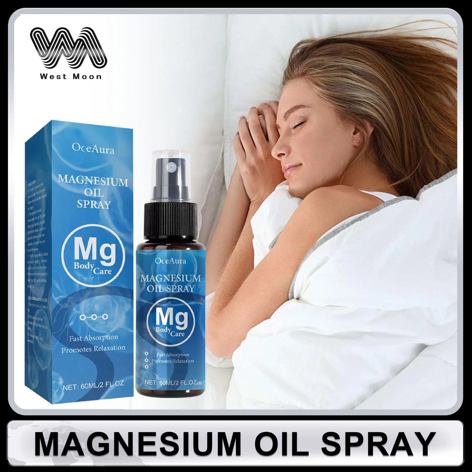 

Magnesium Oil Spray Relieve Stress Improve Sleep Quality Relaxing Body Mind Reduce Muscle Tension Moisturizing Skin Care 60ml