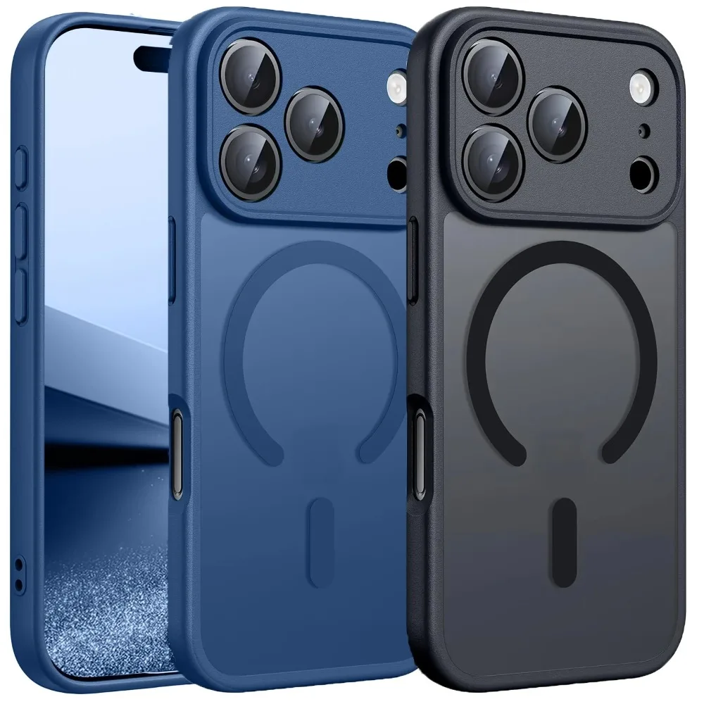 Capa Magnética Fosca Translúcida de Luxo para iPhone 17 Air 16 15 14 Plus 13 12 11 Pro Max Compatível com Carregador Sem Fio MagSafe - Capa Rígida