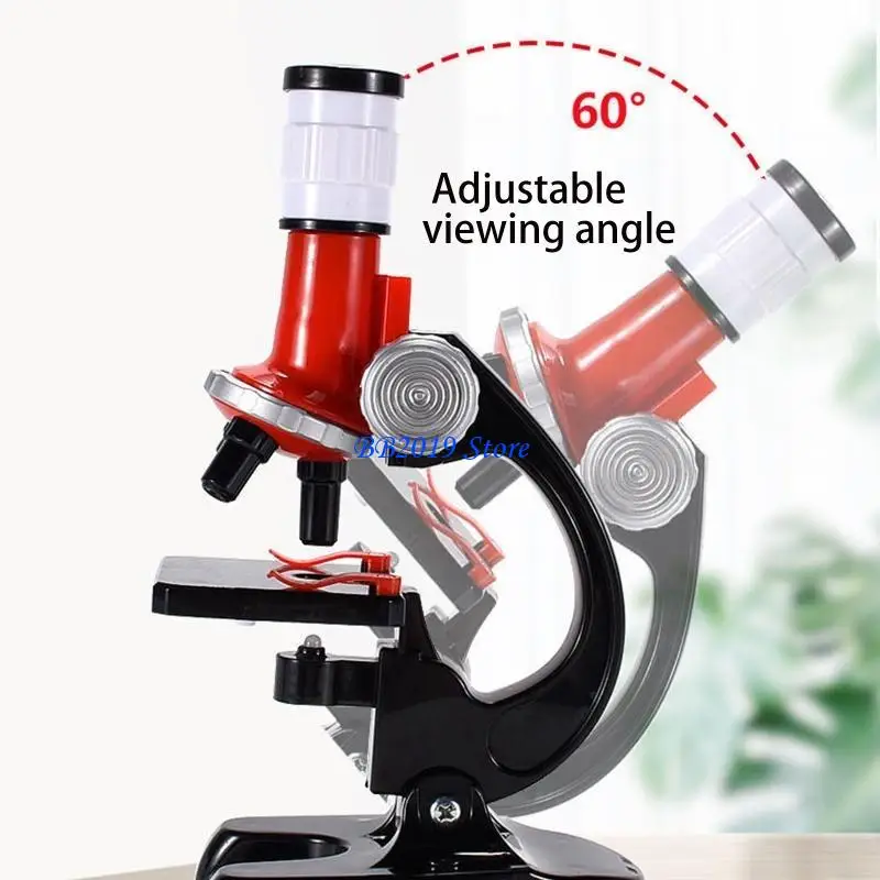 Q0KB LED Kids Microscope Toy Set 100x/400x/1200X vergroting Science voor studenten Beginner Verjaardagscarnaval Party Favor