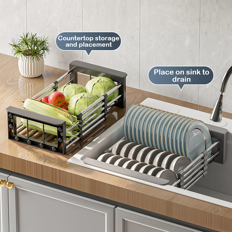 Retractable Drain Basket For Kitchen Sink Storage Basket For Washing Fruits And Vegetables Multifunctional Drain Rack