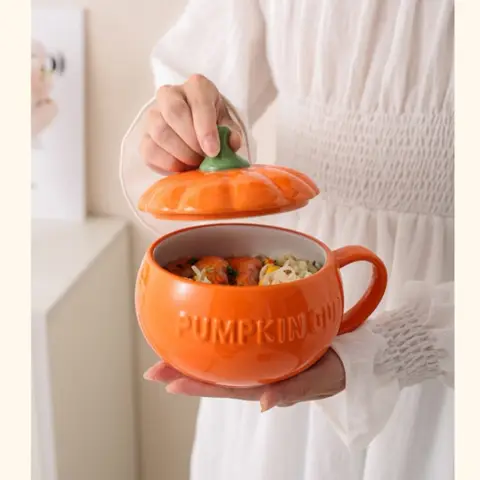 Cute Pumpkin Ceramics Coffee Mug Milk Soup Cup with Lid Breakfast Water Mug Office Home Drinkware Teacup Decoration Morning Cup