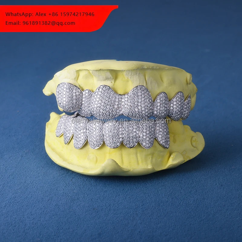 

Factory Customized 100% Passed Diamond Tester Top & Bottom 1- 24 VVS Moissanite S925 Silver Solid Gold Grillz For Teeth