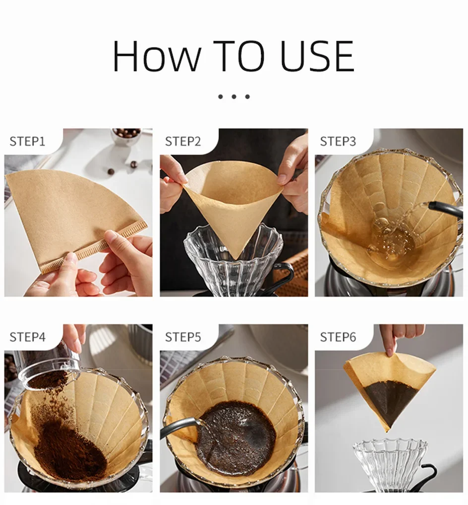 Ungebleichte Natürliche Holzfaser-Kaffeefilter, 60-Grad-Konus Pour-Over Tropfpapierfilter V01/V02, 40/100 Stück Packung – Detail 8