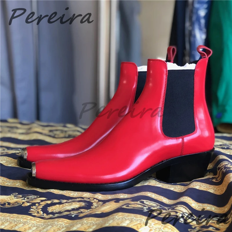 

Мужские ботинки челси с металлическим квадратным носком, ботильоны из лакированной кожи в британском стиле, модные модельные туфли из воловьей кожи для вечеринки, свадьбы и бизнеса