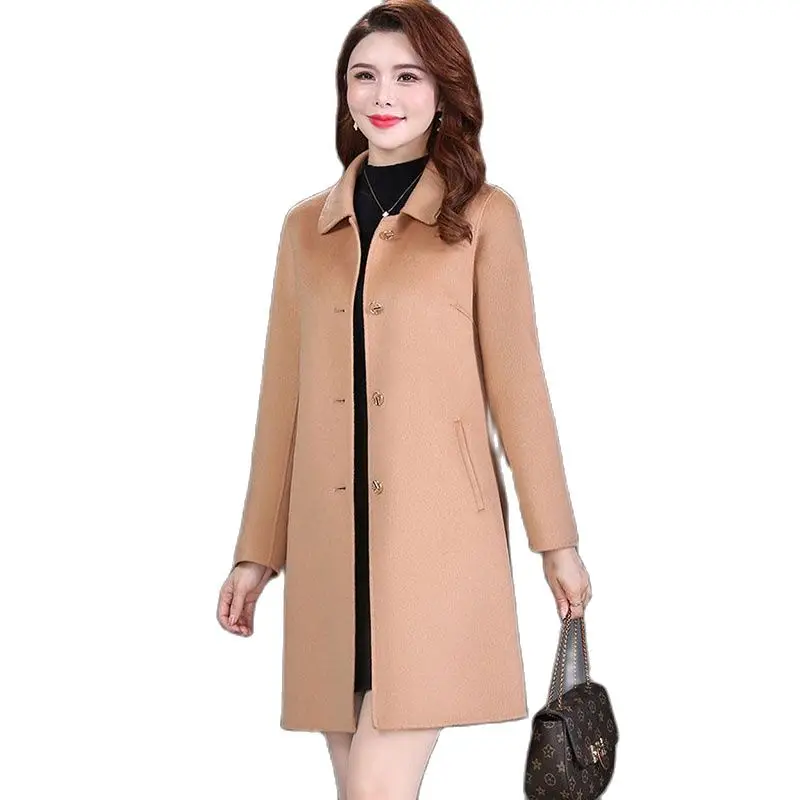 

Fashion Double-sided Woolen Coat Women's 2022 Spring And Autumn New High-end Pure Wool Mid-length Loose Temperament Woolen Coat