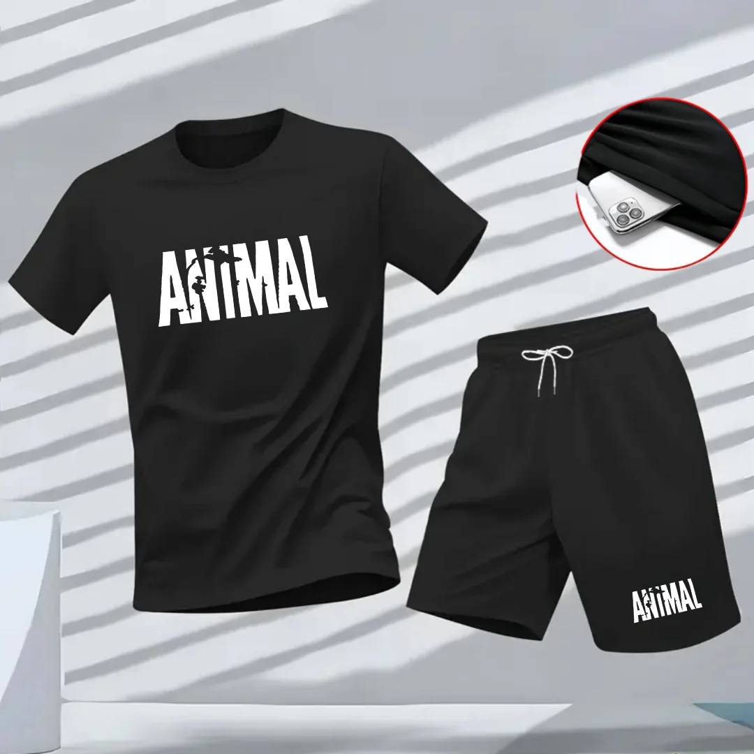 

New summer fitness sportswear for men, short-sleeved T-shirt and shorts two-piece set, breathable and quick-drying casual wear.