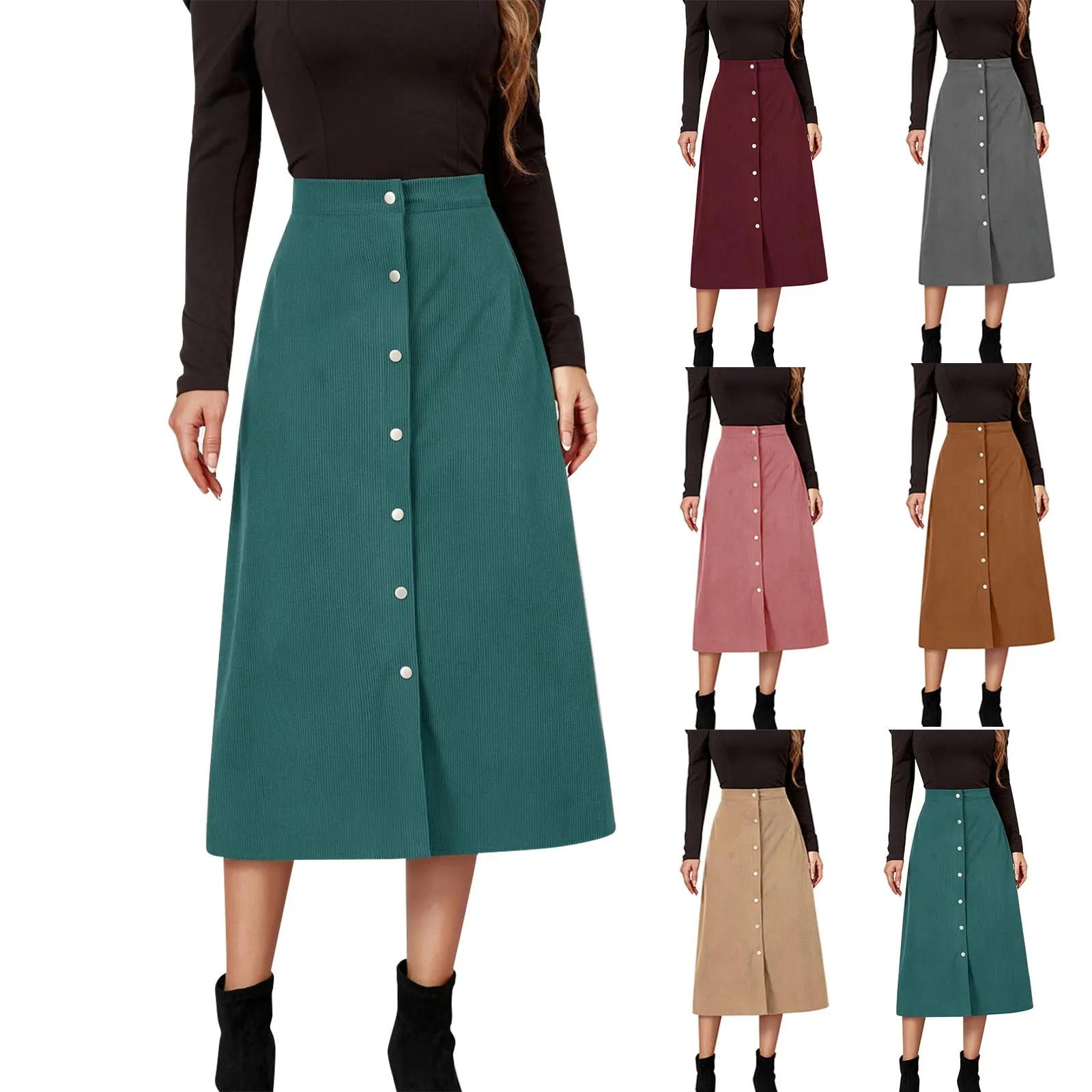 Autumn And Winter Women's Elegant Corduroy Hip Wrap Single Breasted Slim Fit Skirt Versatile Solid Color A Line Long Skirt