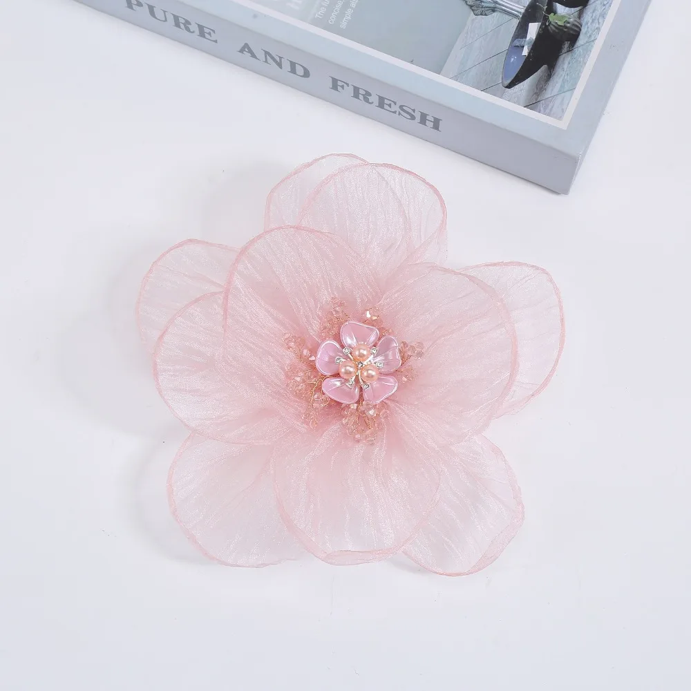 20cm Perlen-Stoff Kamelie Blumenbrosche für Damen Handgefertigte Anstecknadeln Elegantes Kleidungszubehör Hochzeit Party Schmuck – Detail 3