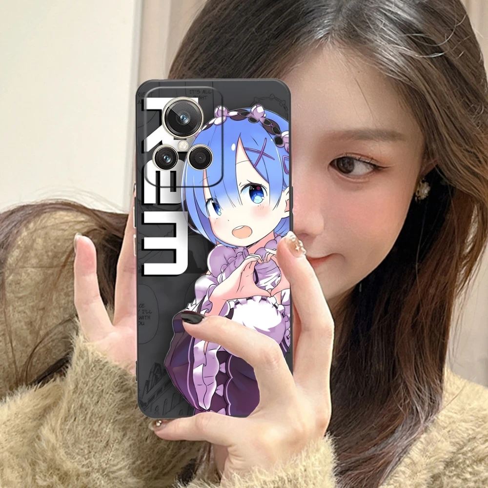 Re Zero Rem Girl Mobile Cell Phone Case for Realme GT 2 9i 8i 7i Pro X50 X2 C35 C21 C20 C11 C3 Black Soft Phone Cover Shell