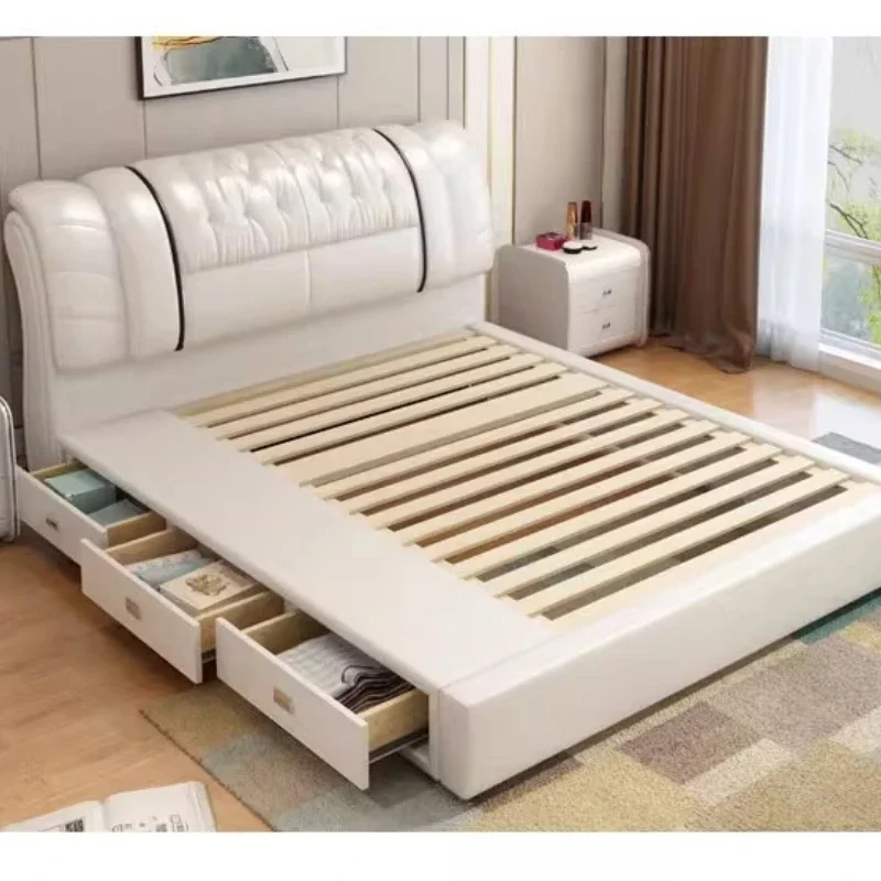 Base de Cama Doble de Lujo 180x200 200x220 150x200 con Cabecero, Mueble de Hogar Europeo, Cama Queen Royal