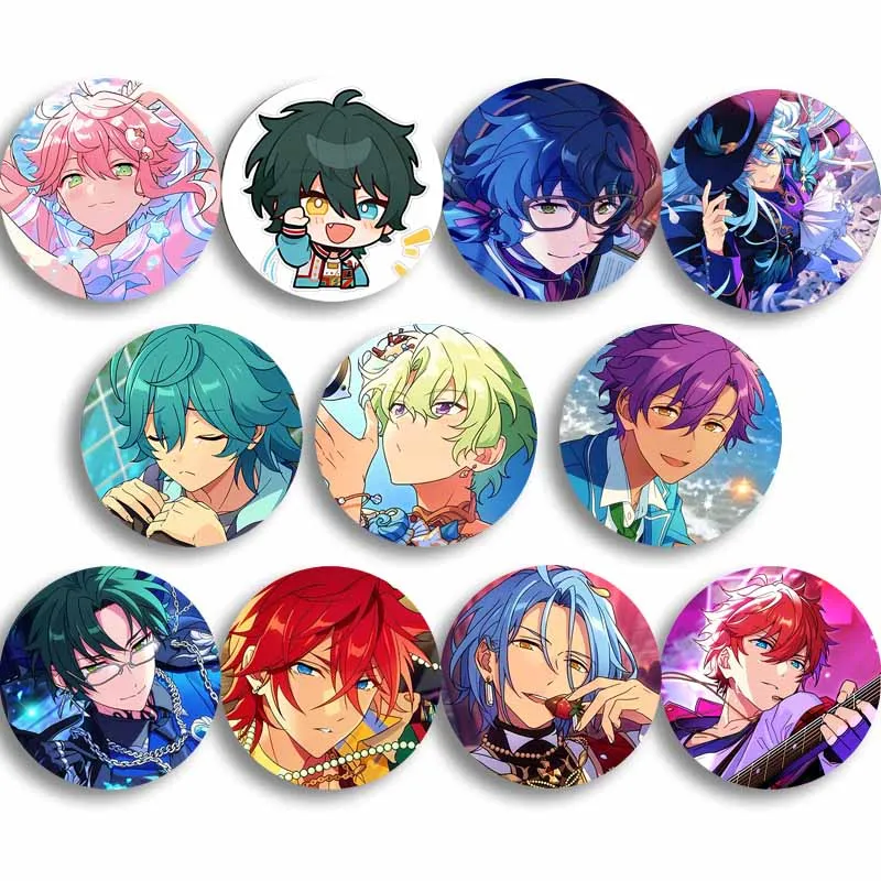 58mm Pop Game Ensemble Stars Brooch Pins on Backpack Cartoon Idol Leo Tsukinaga Kohaku Oukawa Round Badges Pins for Fans Gift