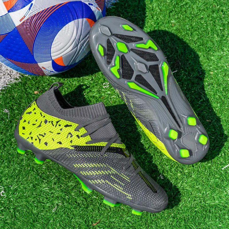 

Men Firm Ground Football Shoes Lace Up Shock Absorbing Insole Long Stud Wear Resistant Soccer Cleats for Sports Field Game