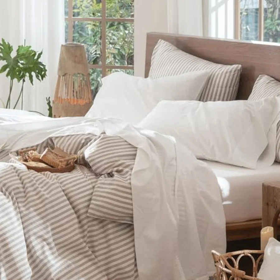 

Bedding Sheet Set 100% Washed Cotton Linen Like Textured Breathable Durable Soft Comfy