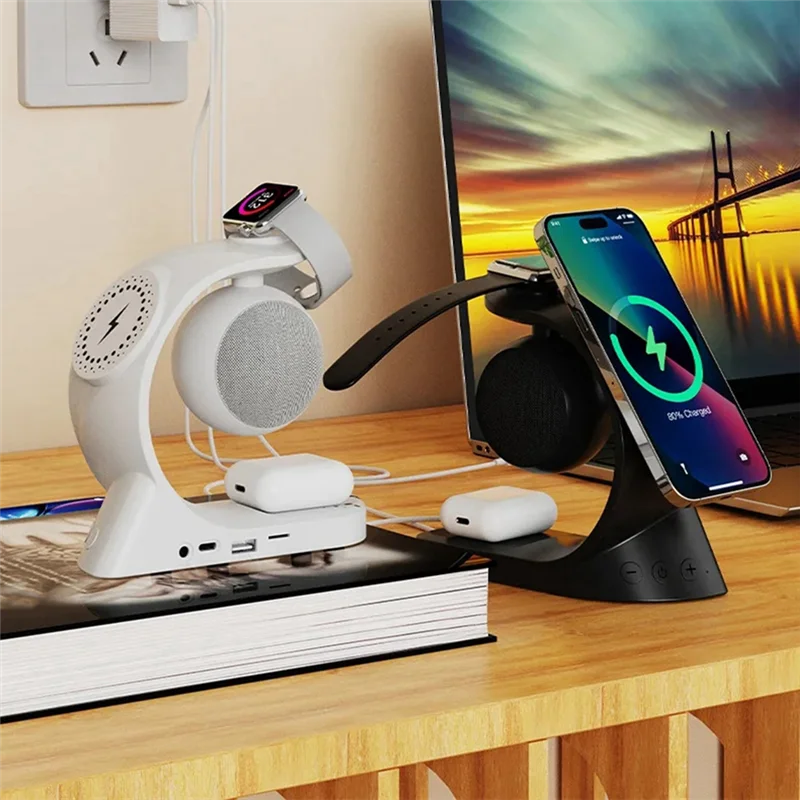 AY03-5 في 1 سمّاعات بلوتوث شاحن لاسلكي مغناطيسي 15 وات شحن سريع لسماعة الساعات للهاتف المحمول العالمي