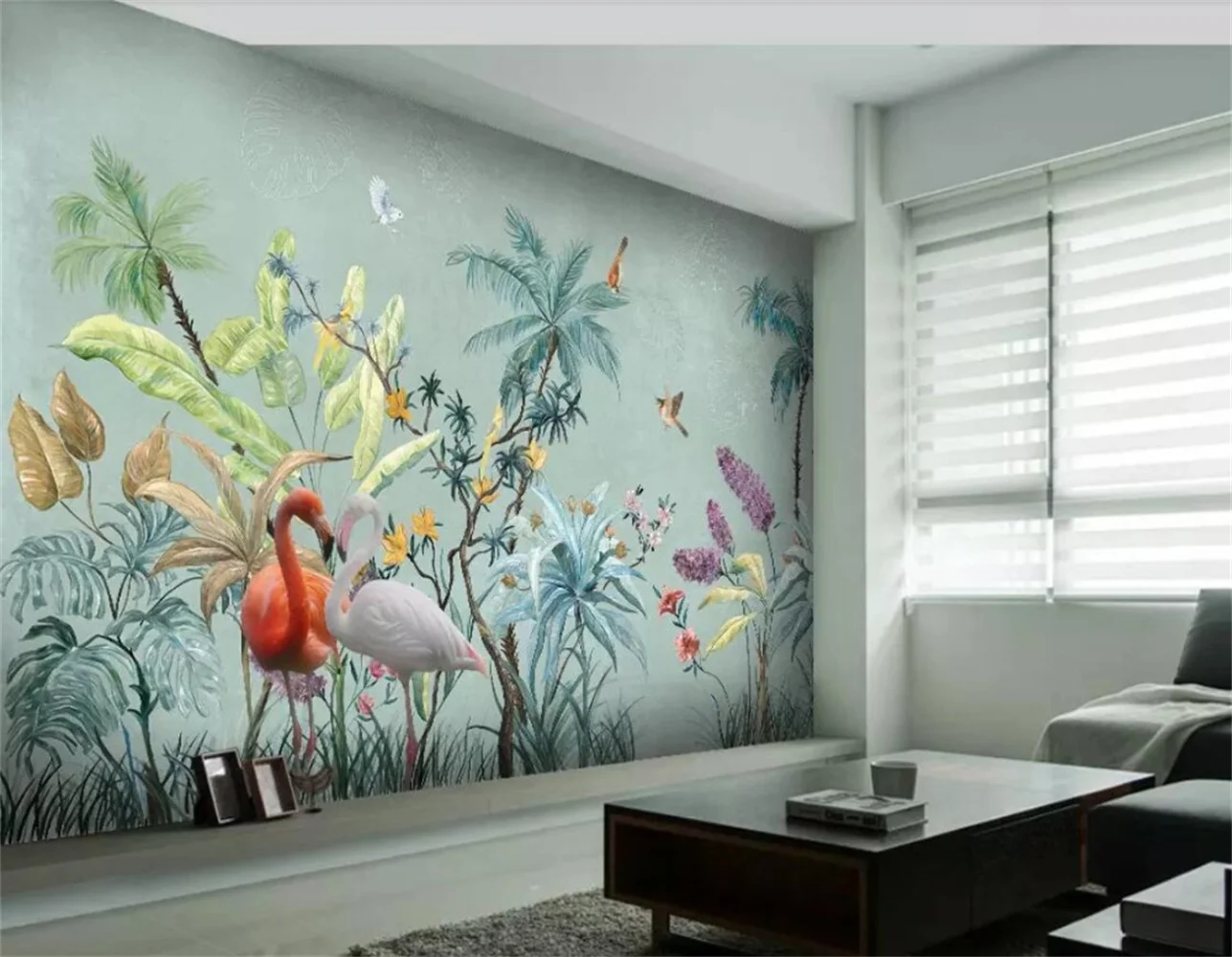 beibehang Custom 3d wallpaper murals medieval hand-painted tropical rainforest flowers and birds background wall painting