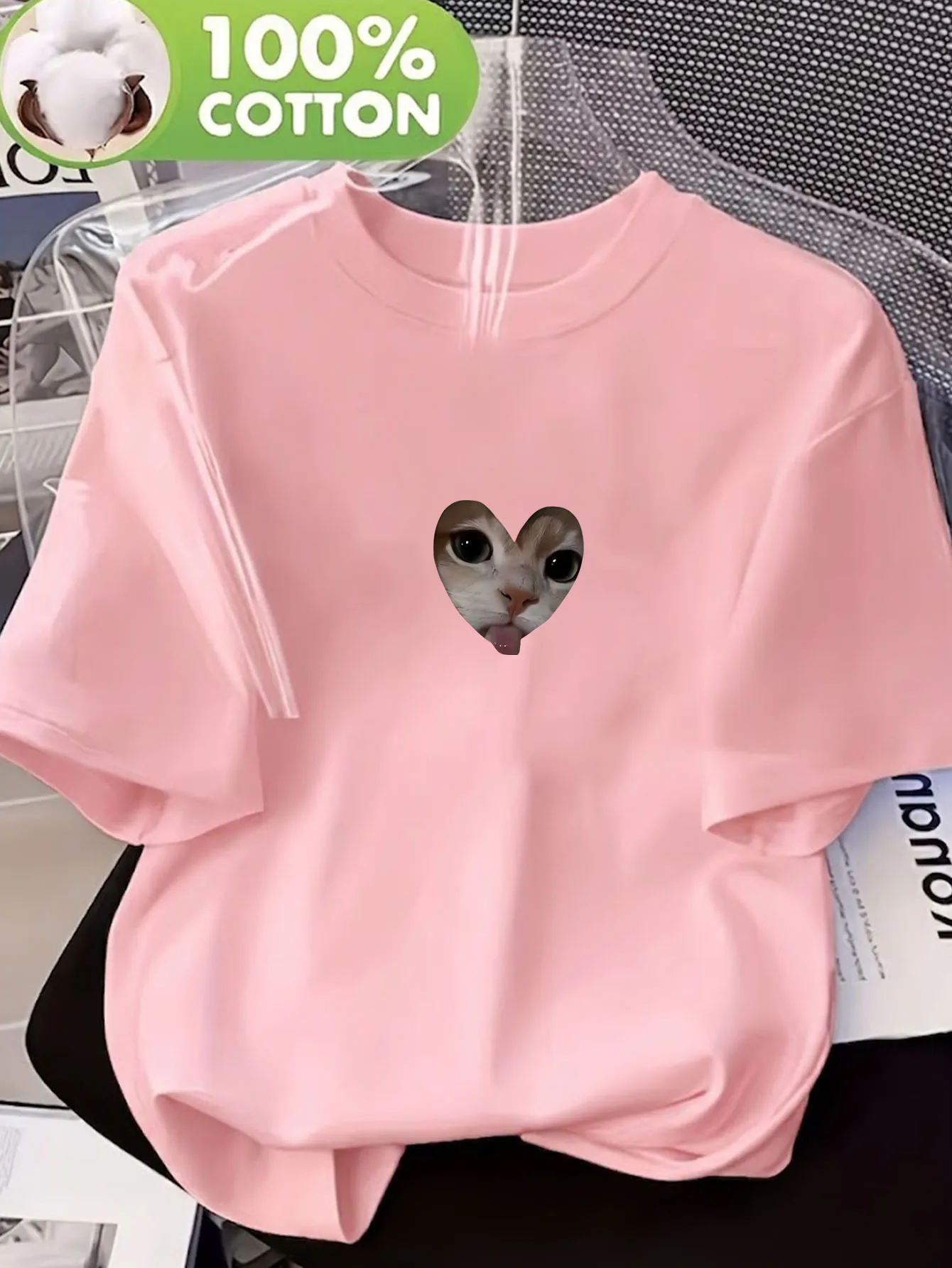 Ladies' Love Tongue Orange Cat Pattern T-shirt Breathable Basic Casual Style T-shirt Daily Commuting Soft Skin Friendly Wearing
