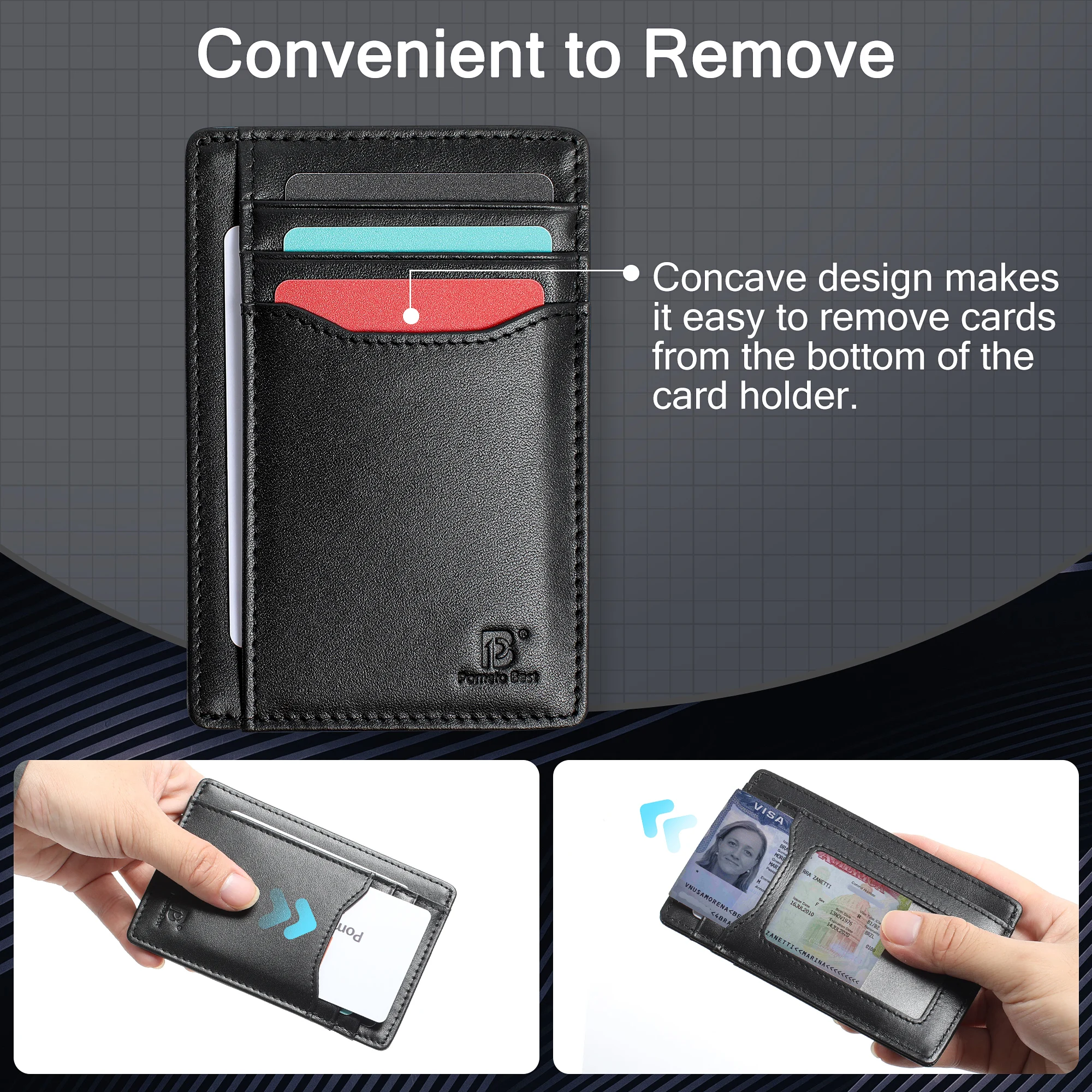 Pomelo Best Mens Wallet Slim Genuine Leather Purse with RFID Blocking Ultra-Thin Credit Card Holder for 7 Cards and Cash Ideal