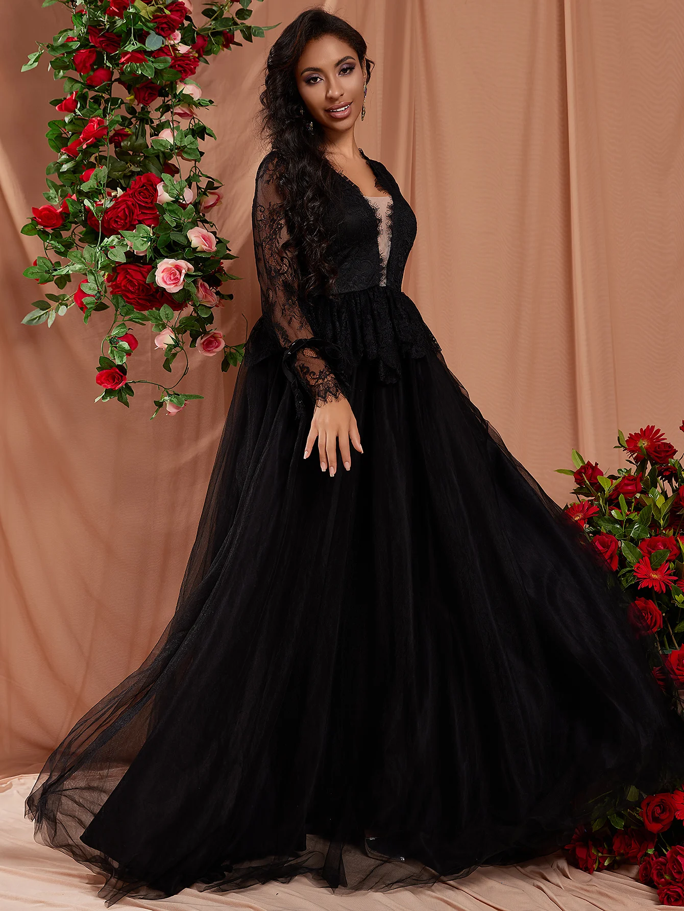 Robe longue noire en tulle, tenue de soirée sexy, dos nu, streetwear, nouvelle collection