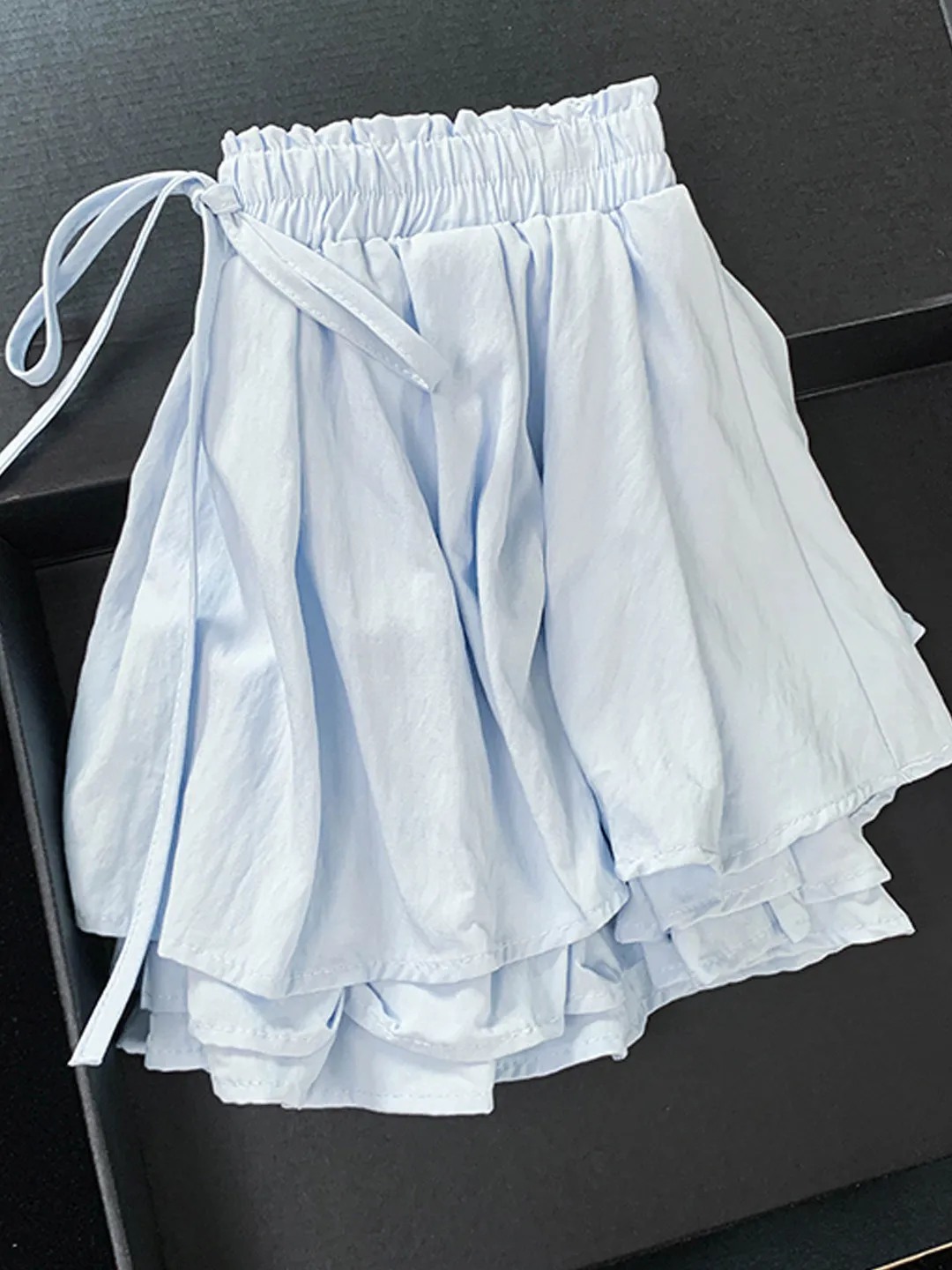 

Fashionable Half-length Skirt with Belt Waist Elasticity Women's Slimming Small Size Cake Skirt Style Sweet Polyester Fiber