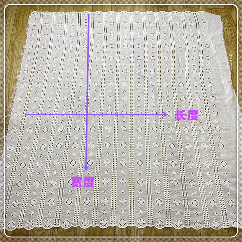 New design white summer cotton skirt clothing dress fabric DIY women cotton embroidered lace hollow clothing with circle stripe