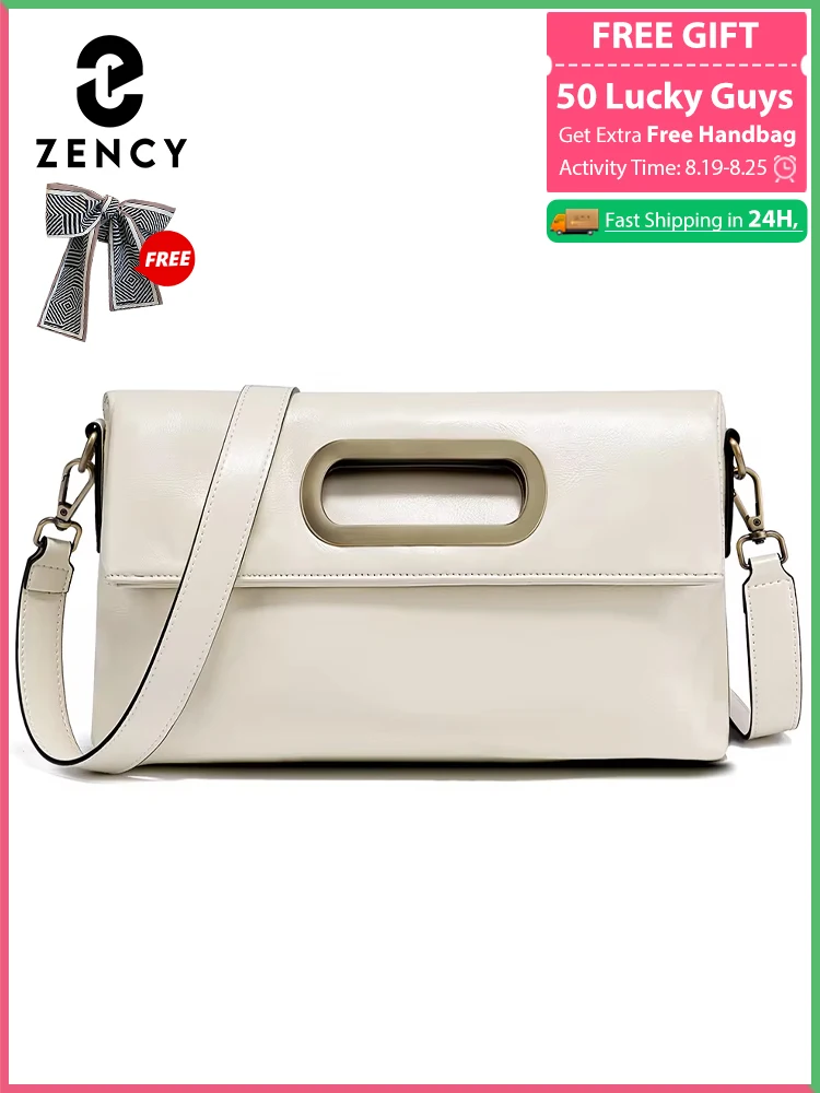 Zency Genuine Leather Vintage Designer Handbag For Women Large Capacity Shoulder Bag New Brown Crossbody Bag Flap Bag Purse 2024
