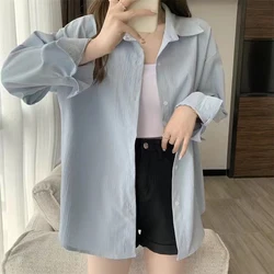 Korean Loose All-match Youth Shirt Tops Spring Autumn New Trend Simplicity Solid Polo Neck Blouse Fashion Casual Women Clothing