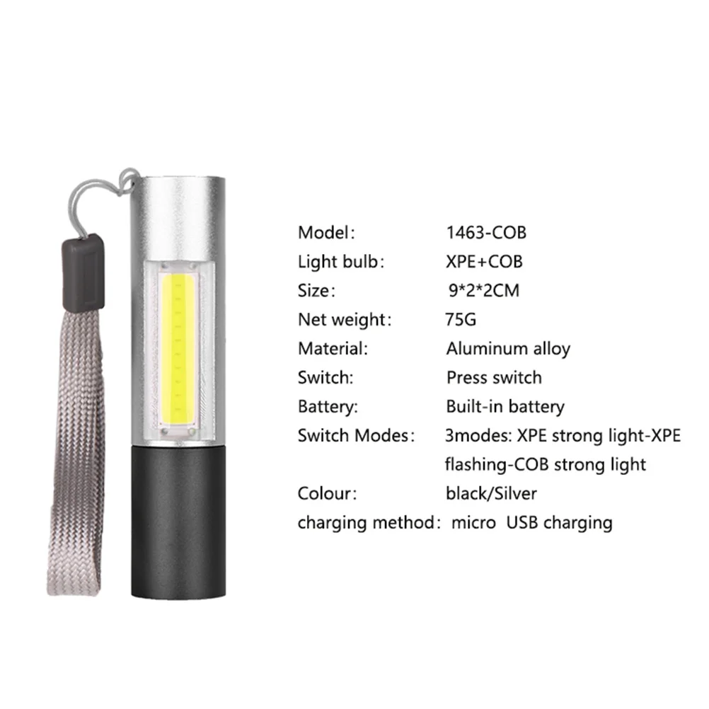 

1PC Mini Small Flashlight Portable Hard Light LED Torch Zoom COB Working Lamp Rechargeable Outdoor Flashlight for Outdoor Night