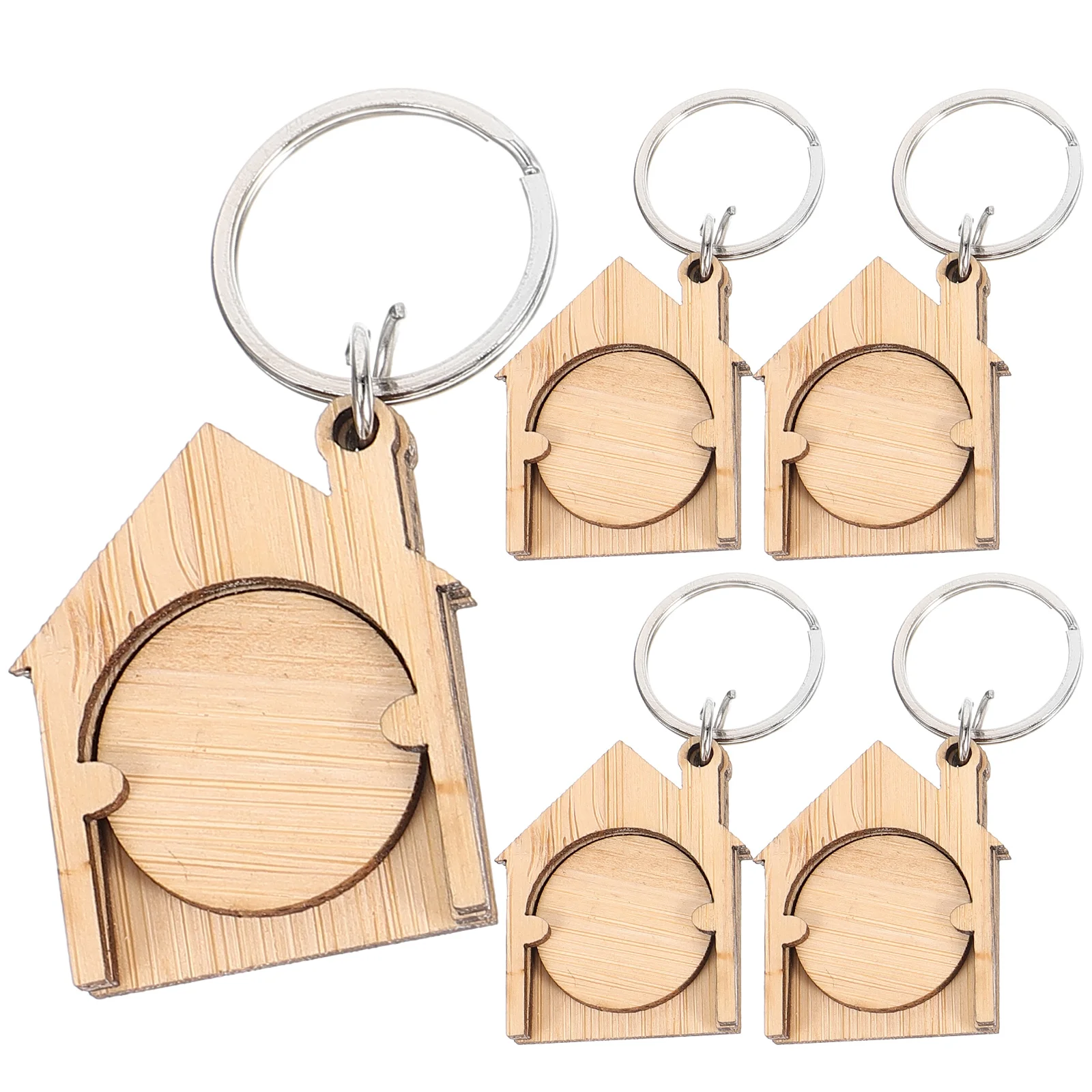 5 Pcs Grocery Cart Token Wooden Trolley Token Keychain Shopping Rings Cart Tokens Grocery Shops Supermarket