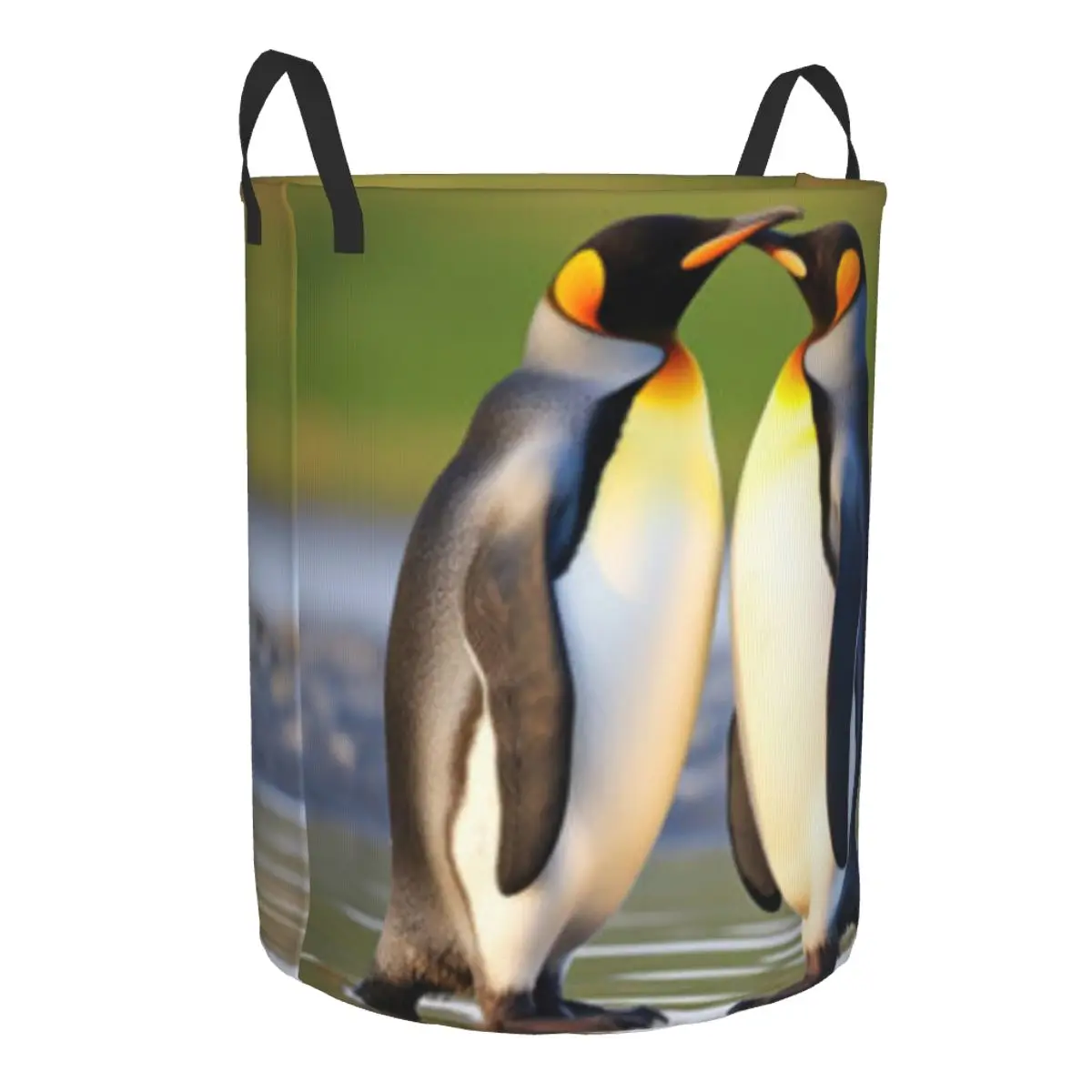 Folding Laundry Basket King Penguins In The Wild Round Storage Bin Collapsible Hamper Clothes Bucket Organizer