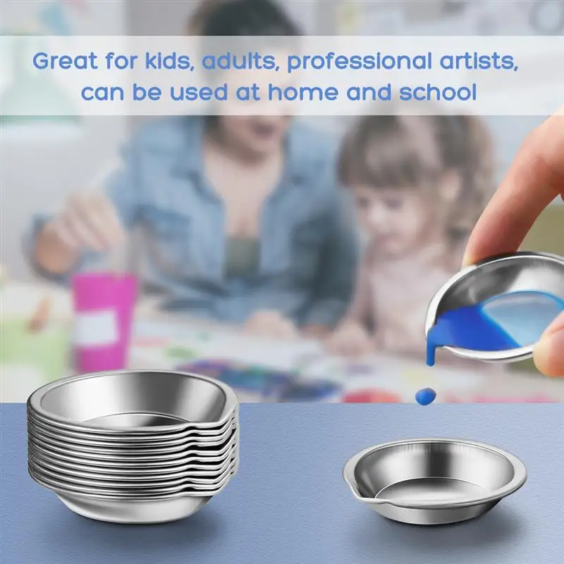 12pcs Stainless Steel Painting Color Bowls Oil Paint Trays Paint Color Mixing Cups Color Mixer Children DIY Painting Tools