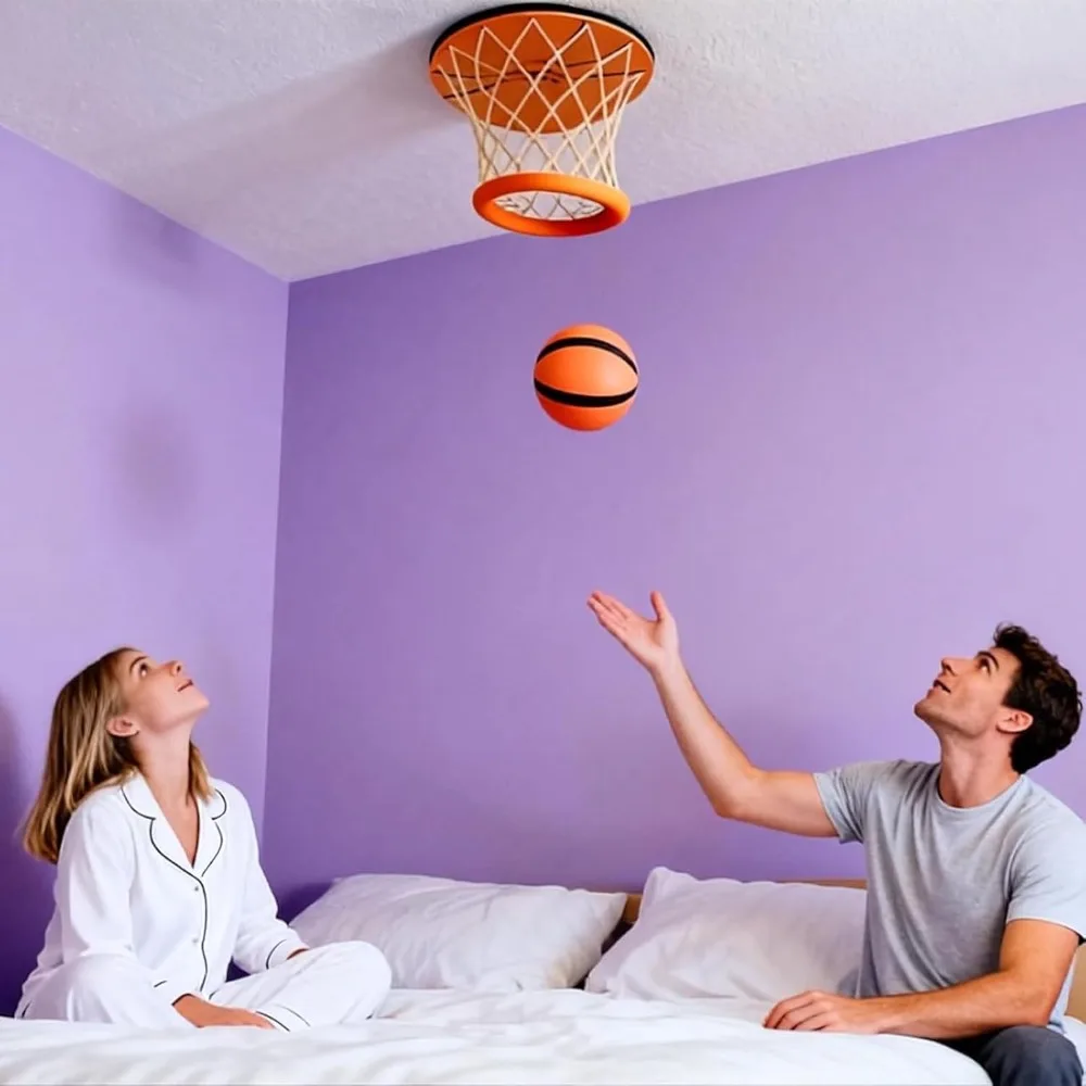 Canestro da basket per interni sospeso arancione, gioco antistress con rete e soffitto a sfera, canestro da basket per interni, nessun montaggio richiesto