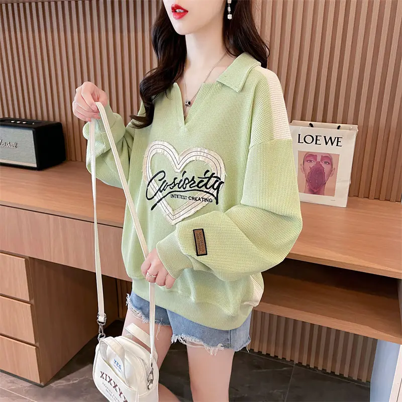 Peter Pan Collar Women\'s Clothing Lantern Long Sleeve Geometric Letter Printing Embroidery Pullover Spring Autumn Korean Tops