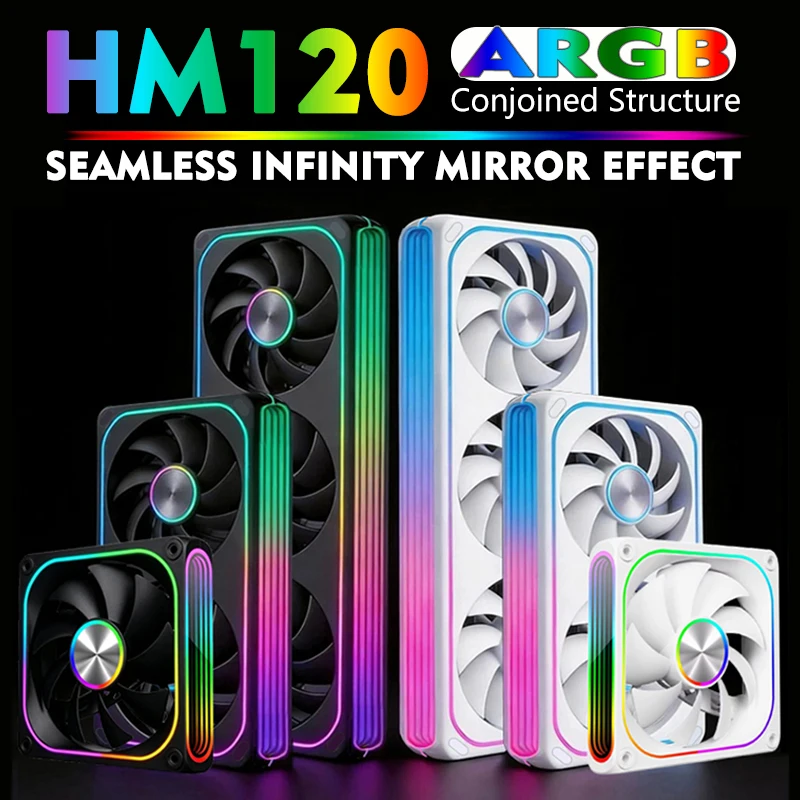 JUMPEAK HM120 120mm ARGB Cooling Fan 360 240 Infinity Mirror Conjoined Unified Structure RGB Fan For Gaming PC Case Water Cooler