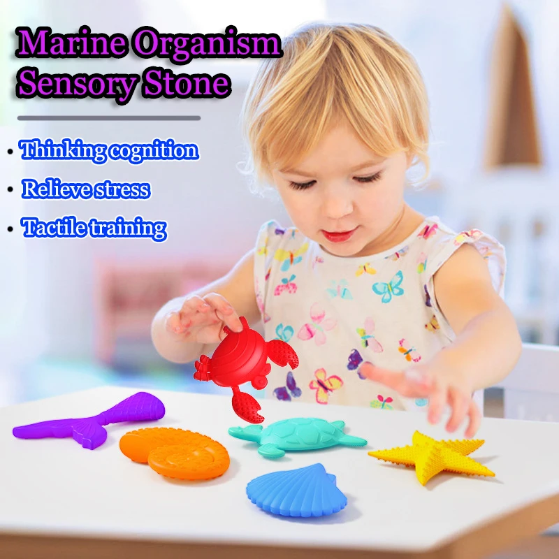 Montessori Tactile Stone Sensory Toys Children Sensory Training Rainbow Silicone Sea Creatures Color Cognition Stress Relief Toy