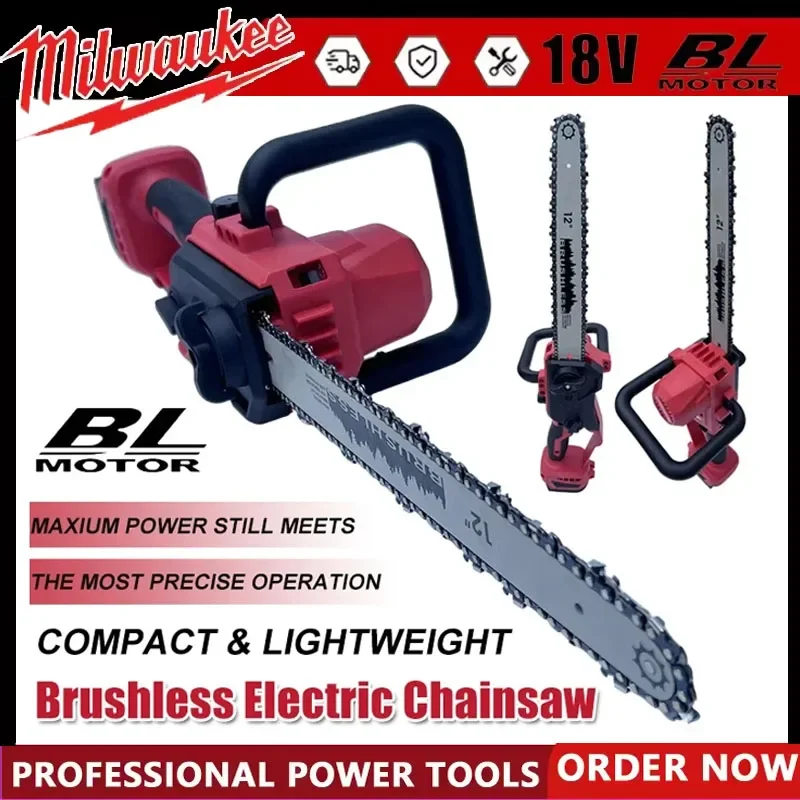 

Milwaukee 18V High-Power Cordless Electric Chainsaw 12 Inch Brushless Chain Saw with Auto Oiler Wood Cutting Power Tools