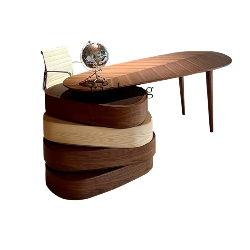 

Tqh Solid Wood Modern Minimalist Desk Boss Walnut Study Retro Rotating Desk Study Home Minimalist Desk