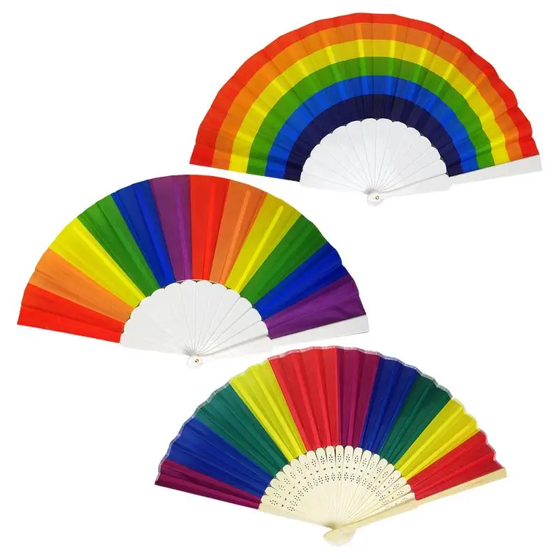 Mini Fan Colorful Hand Folding Fan Handheld Rainbow Fan Chines Style Hand Fan Festival Dance Performance Party Decor Supplies