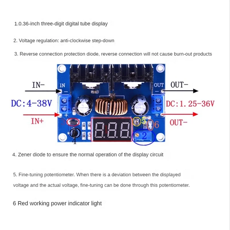 CMHI-XL4016 8A 250W DC-DC Power Drop Module Digital DC Voltage Regulator Power Drop Module