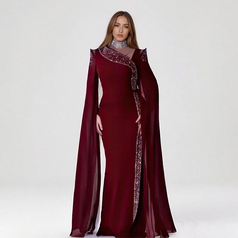 Langes Kleid Frauen Party Mantel Kleider Diamanten Diagonal Kragen Schlank Enge Taille Maxi Kleid Bodenlangen Weibliche Vestidos 2025