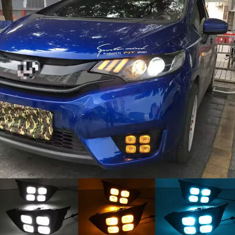 2 PCS DRL For Honda Jazz Fit 2014 2015 2016 LED Daytime Running Lights LED DRL Fog Lamp With Turn Signal Function Car Styling