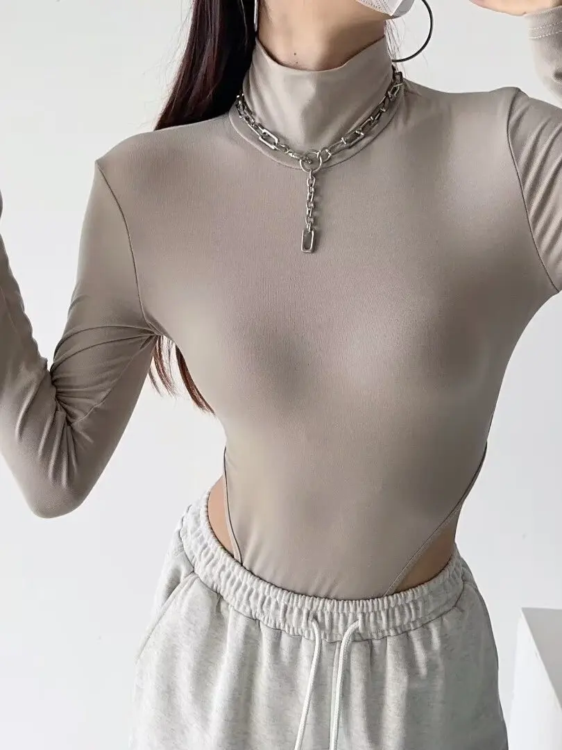 Hoge taille pak hoge kraag plat geweven dames innerlijke slijtage basislaag sexy afslankkleur veelzijdig woon-werkverkeer