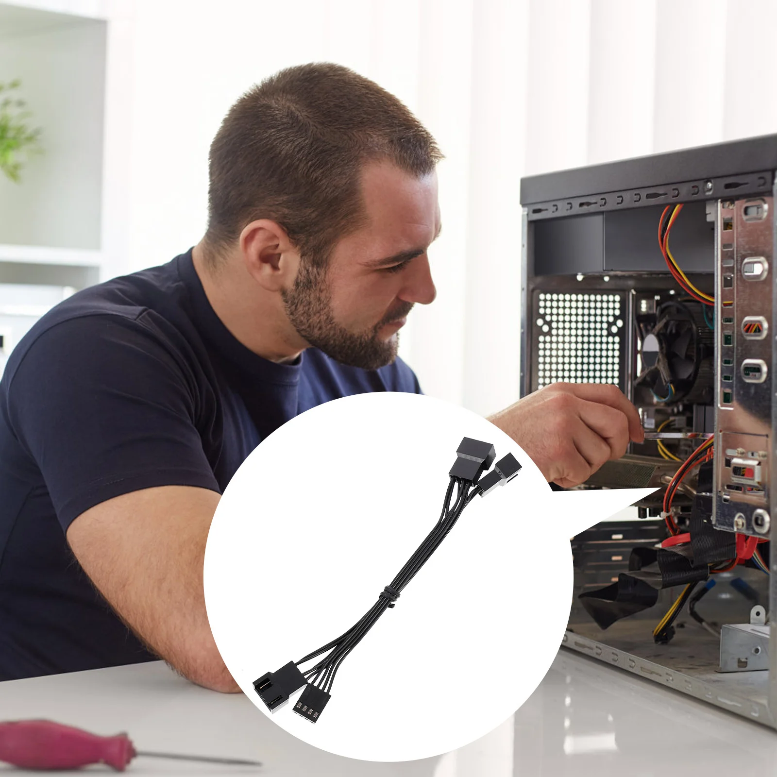 

5Pcs CPU Fan Splitter Cable Black Bundle Design Easy Install Fan Extension Cable Pc Computer Connector Adapter