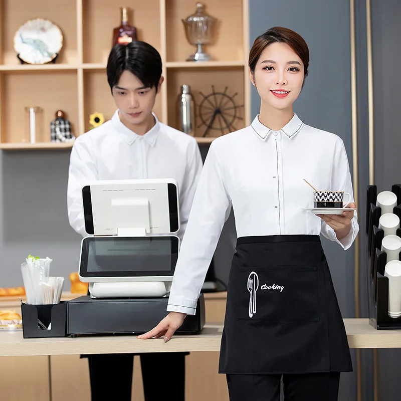 Western Restaurant Waiter Shirt Autumn Coffee Shop Work Uniform Catering Milk Tea Shop Cake Shop Employee Long Sleeve Uniform