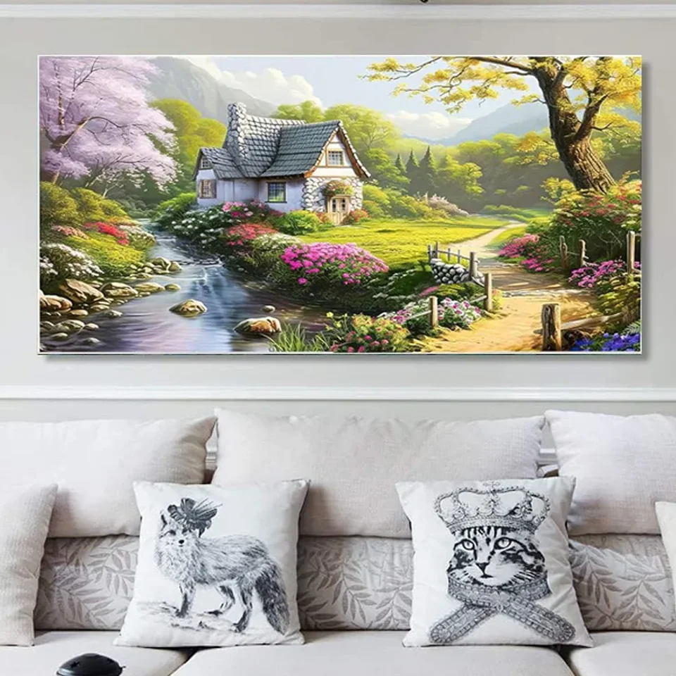 River, cottage, garden, fairyland DIY Diamond Painting 5D Cross Stitch Wall Art mosaic Painting Full Drill Embroidery Home Decor