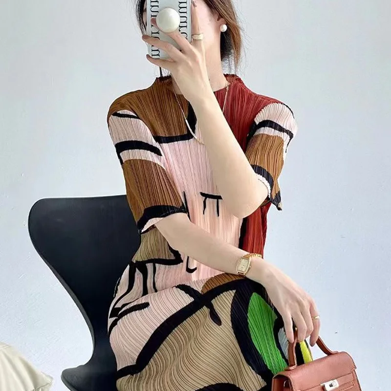 

Уличная одежда с принтом, длинные женские модные пуловеры, темпераментная женская одежда, трендовые прямые платья с короткими рукавами XQ198