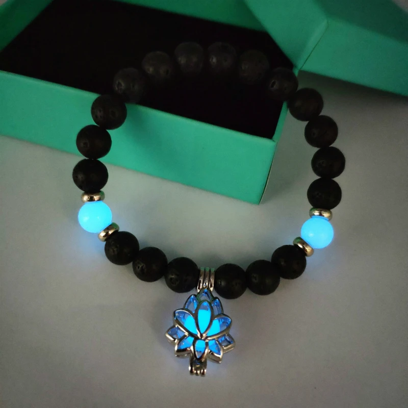 2022 Black Lava Bracelet Glow in the Dark Flower Bracelet Fashion Red Rose Bangle White Turquoise Women Bracelet Jewelry Gift