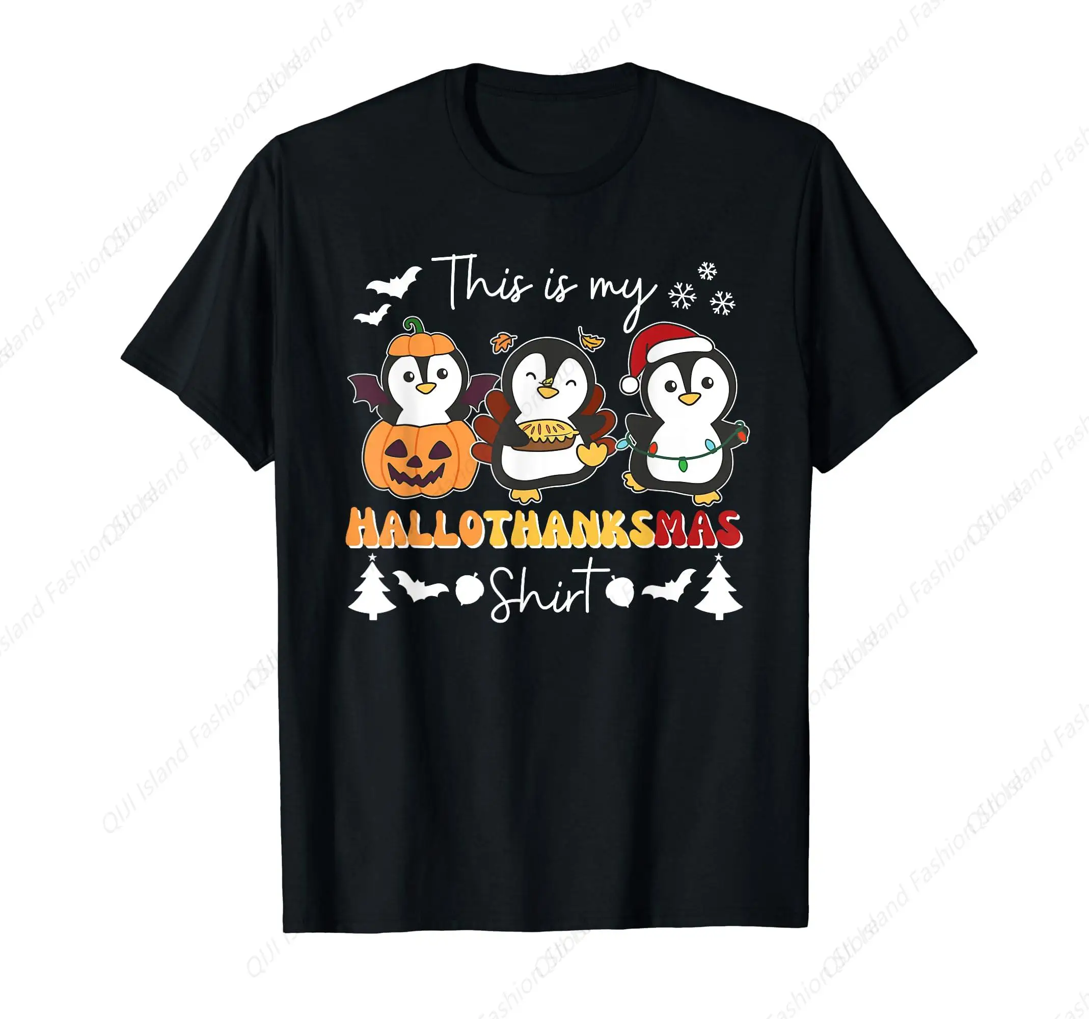 

Penguin Christmas Halloween This Is My Hallothanksmas T-Shirt